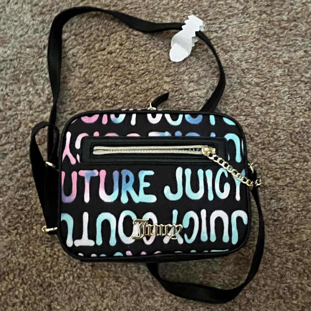 NWOT - Juicy Couture - Black Graffiti Tie Dye Camera Crossbody Bag - Picture 2 of 6